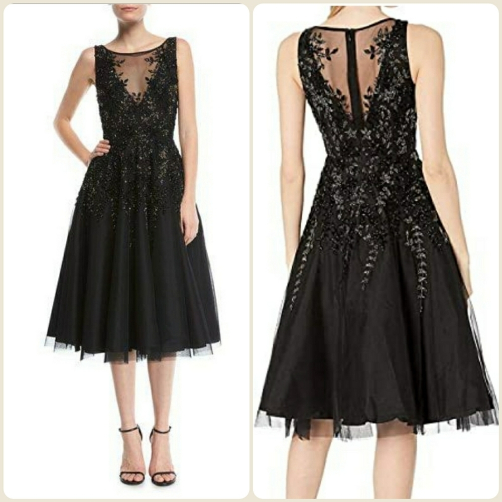 Aidan Mattox Beaded Tea Length Cocktail Dress classic - Picture 3 of 6